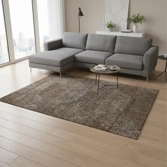 Brown And Taupe Geometric Washable Area Rug With UV Protection Photo 2