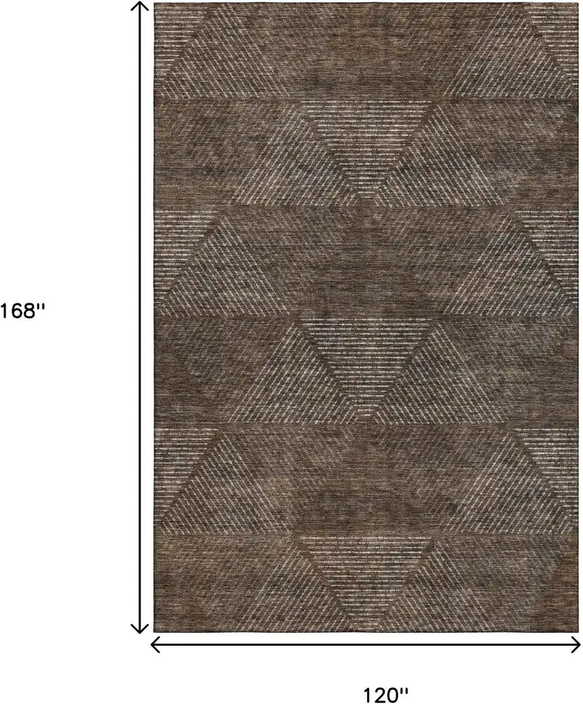 Brown And Taupe Geometric Washable Area Rug With UV Protection Photo 3