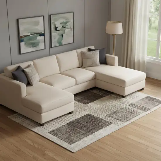 Brown And Taupe Geometric Washable Area Rug With UV Protection Photo 2