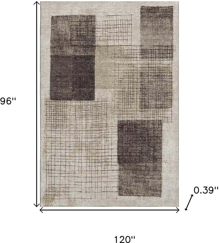 Brown And Taupe Geometric Washable Area Rug With UV Protection Photo 9