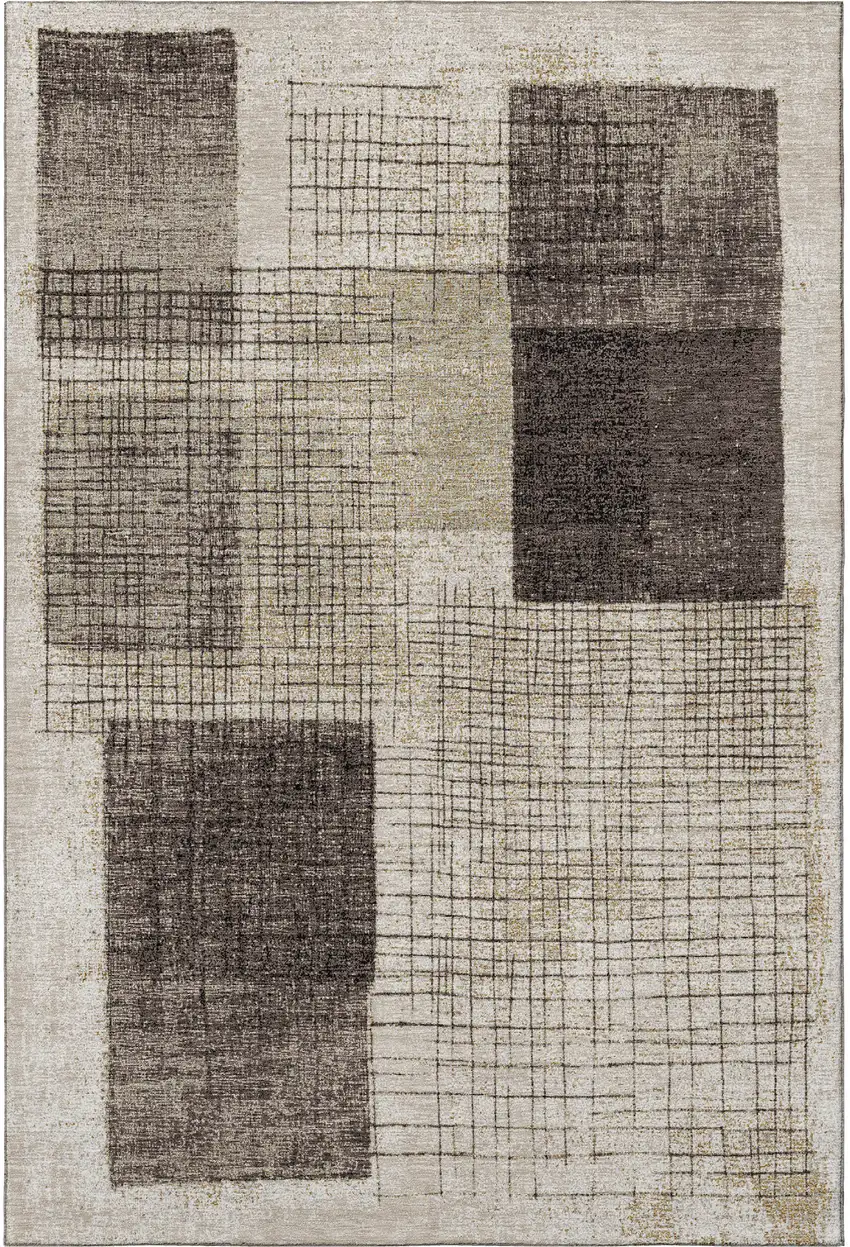 Brown And Taupe Geometric Washable Area Rug With UV Protection Photo 4