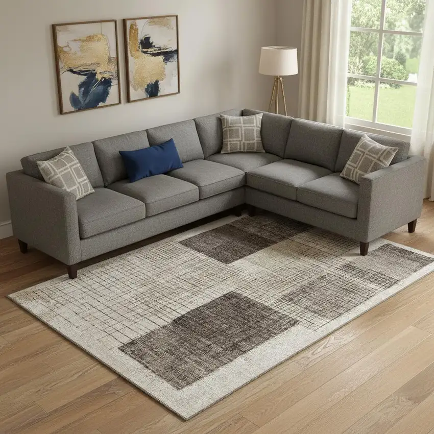 Brown And Taupe Geometric Washable Area Rug With UV Protection Photo 2