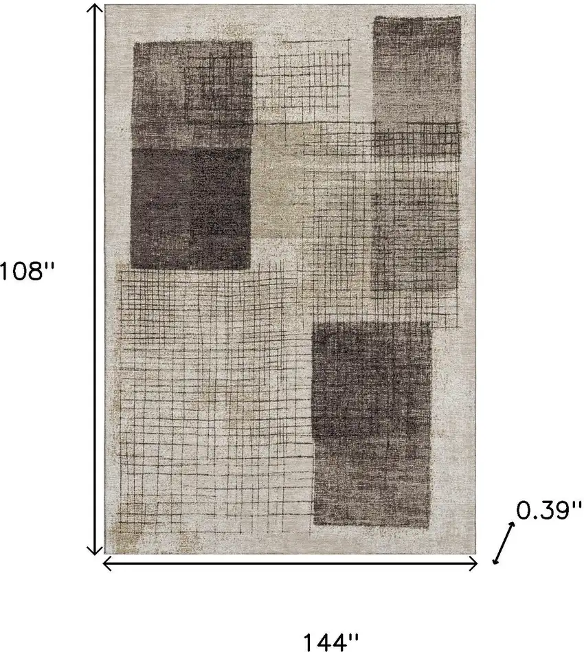 Brown And Taupe Geometric Washable Area Rug With UV Protection Photo 9