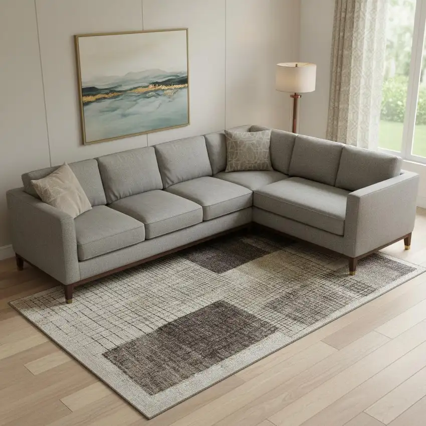 Brown And Taupe Geometric Washable Area Rug With UV Protection Photo 2