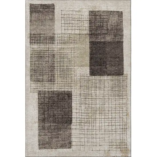 Brown And Taupe Geometric Washable Area Rug With UV Protection Photo 4