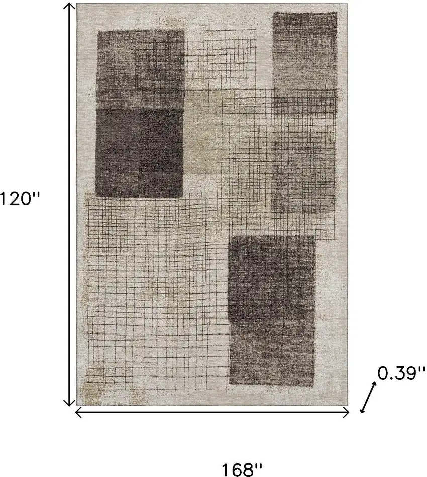 Brown And Taupe Geometric Washable Area Rug With UV Protection Photo 9