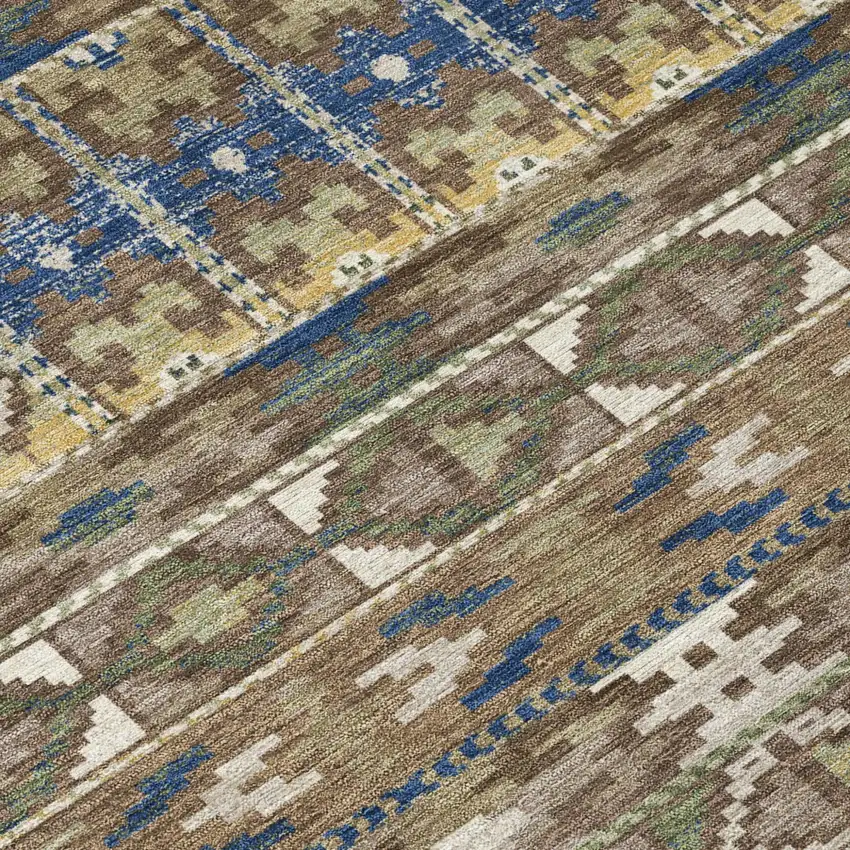 Brown And Taupe Geometric Washable Indoor Outdoor Area Rug Photo 5