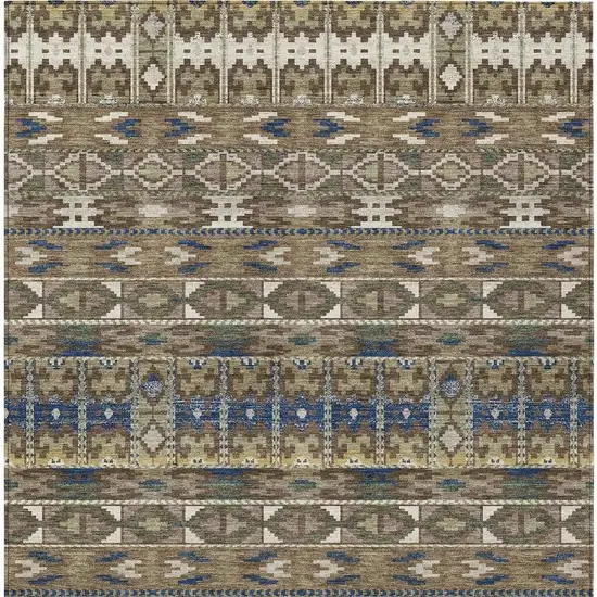 Brown And Taupe Geometric Washable Indoor Outdoor Area Rug Photo 3