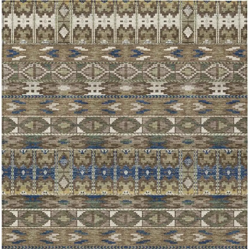 Brown And Taupe Geometric Washable Indoor Outdoor Area Rug Photo 3