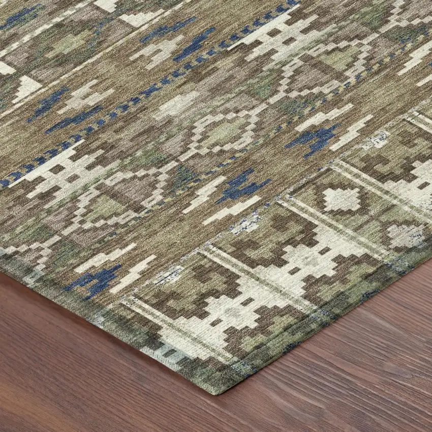 Brown And Taupe Geometric Washable Indoor Outdoor Area Rug Photo 4
