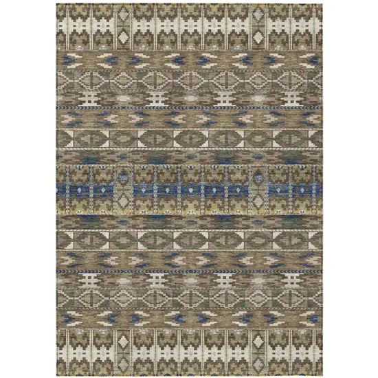 Brown And Taupe Geometric Washable Indoor Outdoor Area Rug Photo 1