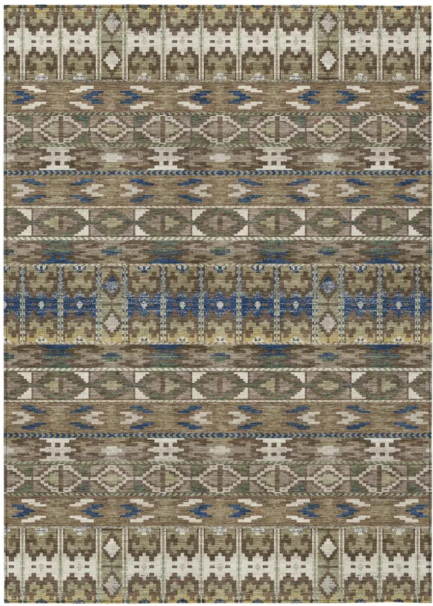 Brown And Taupe Geometric Washable Indoor Outdoor Area Rug Photo 1