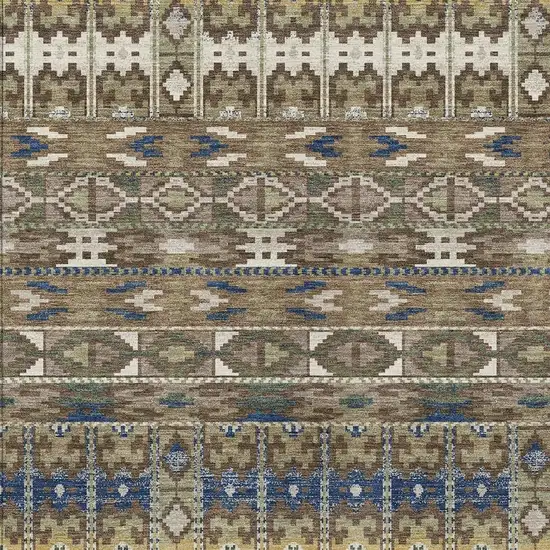 Brown And Taupe Geometric Washable Indoor Outdoor Area Rug Photo 2