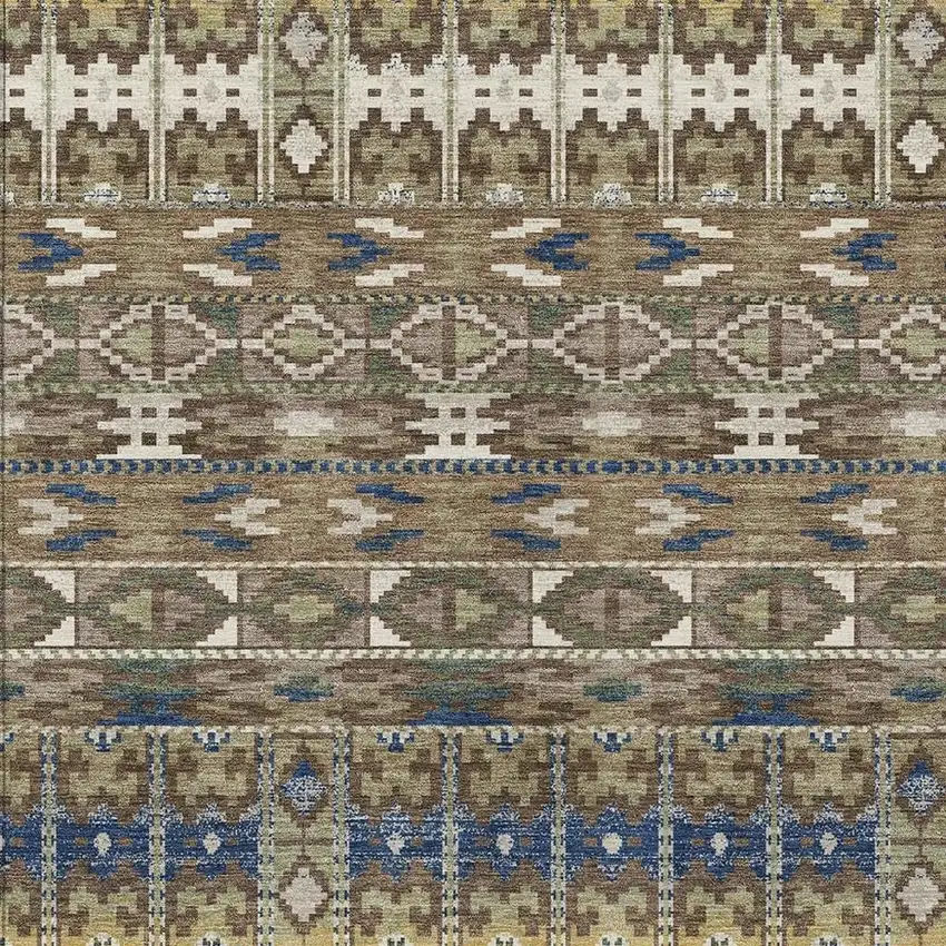 Brown And Taupe Geometric Washable Indoor Outdoor Area Rug Photo 2