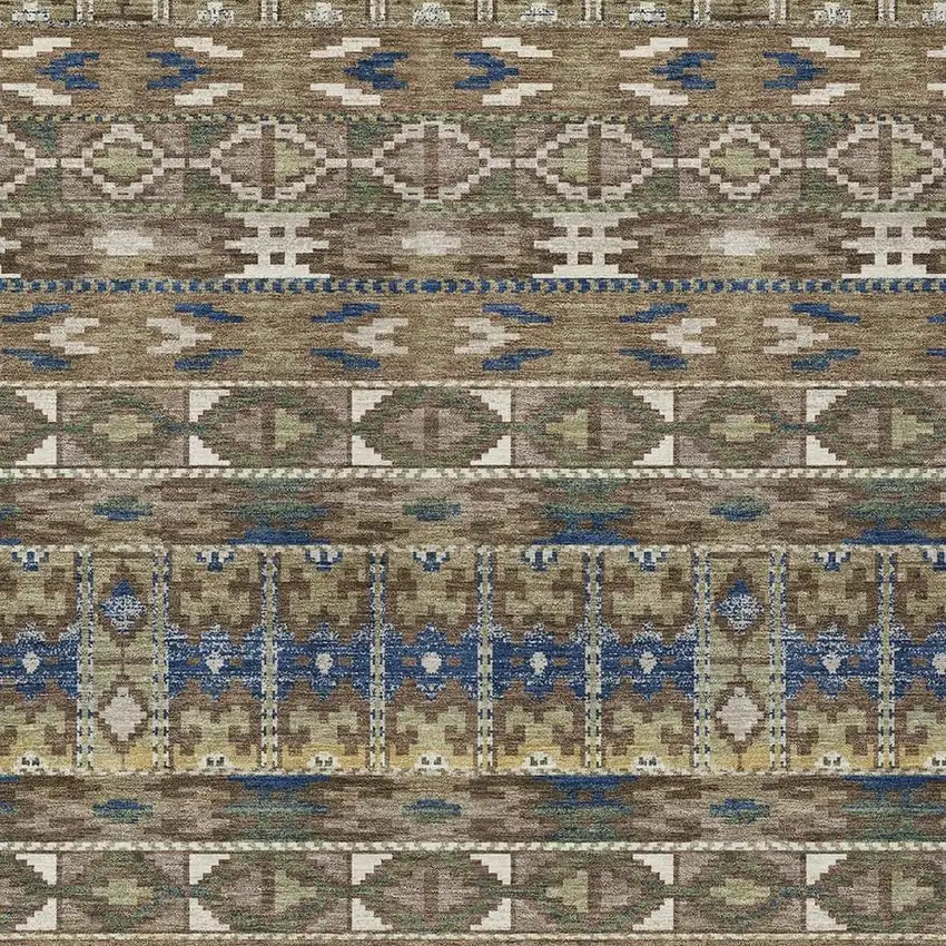 Brown And Taupe Geometric Washable Indoor Outdoor Area Rug Photo 2