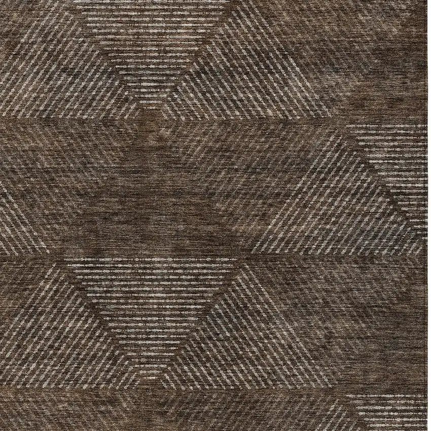 Brown And Taupe Geometric Washable Indoor Outdoor Area Rug Photo 5
