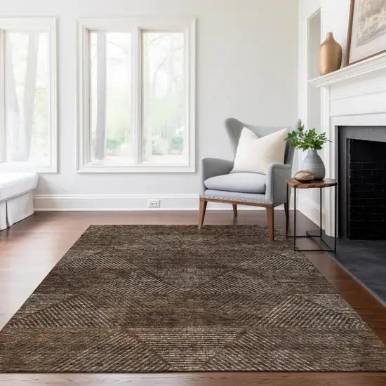 Brown And Taupe Geometric Washable Indoor Outdoor Area Rug Photo 8