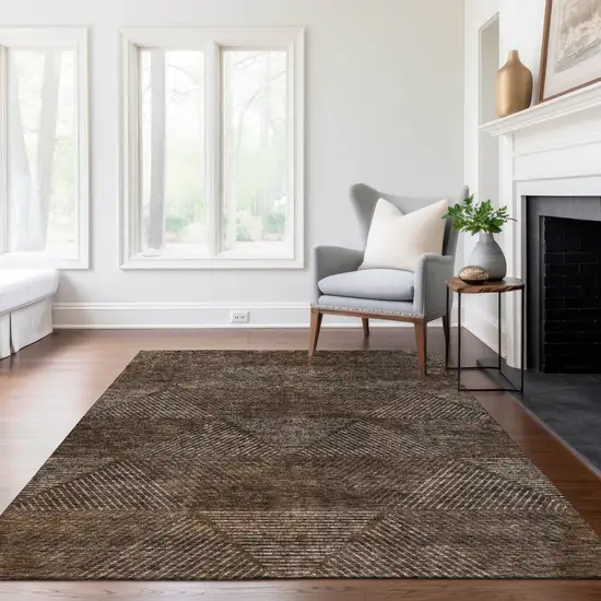 Brown And Taupe Geometric Washable Indoor Outdoor Area Rug Photo 8