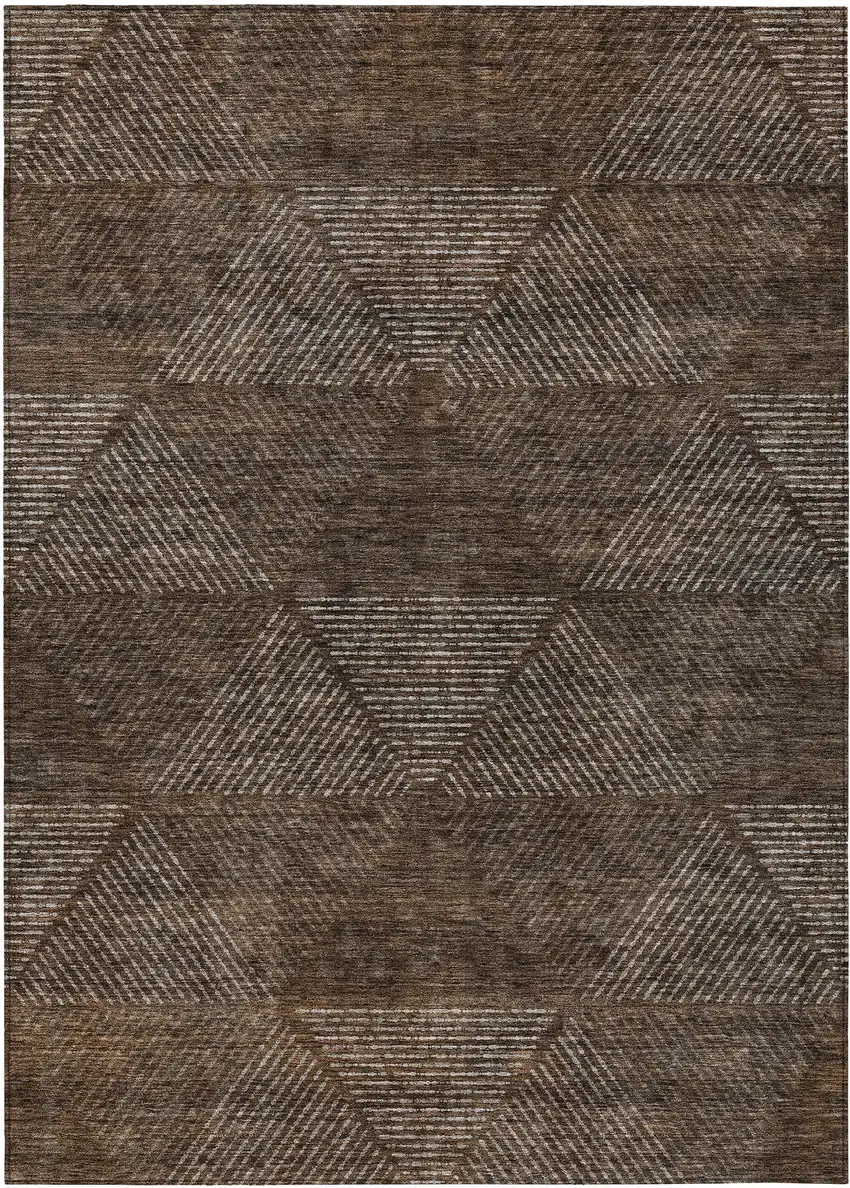 Brown And Taupe Geometric Washable Indoor Outdoor Area Rug Photo 2