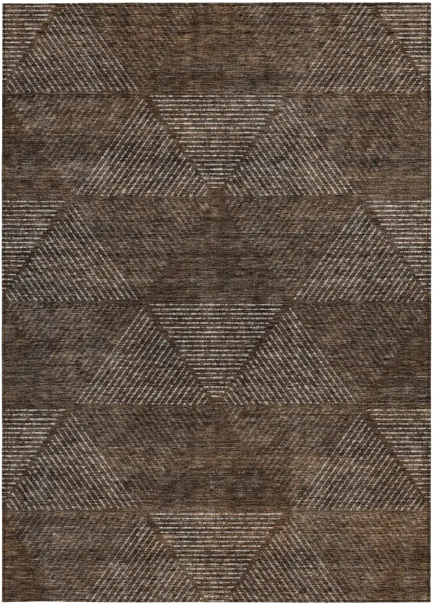 Brown And Taupe Geometric Washable Indoor Outdoor Area Rug Photo 6