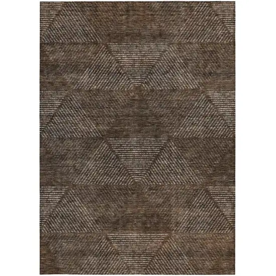 Brown And Taupe Geometric Washable Indoor Outdoor Area Rug Photo 6