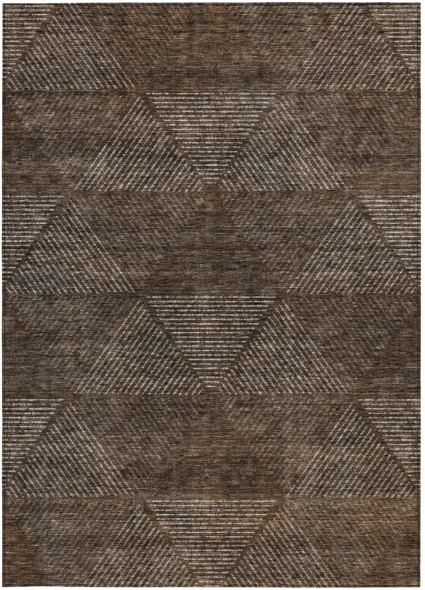 Brown And Taupe Geometric Washable Indoor Outdoor Area Rug Photo 6