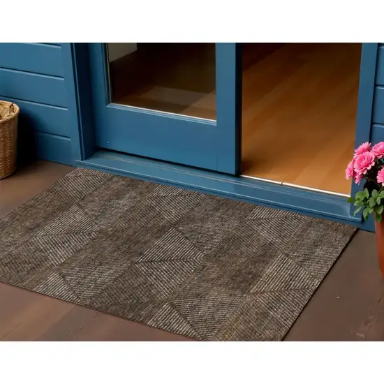 Brown And Taupe Geometric Washable Indoor Outdoor Area Rug Photo 1