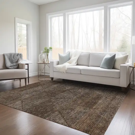 Brown And Taupe Geometric Washable Indoor Outdoor Area Rug Photo 9