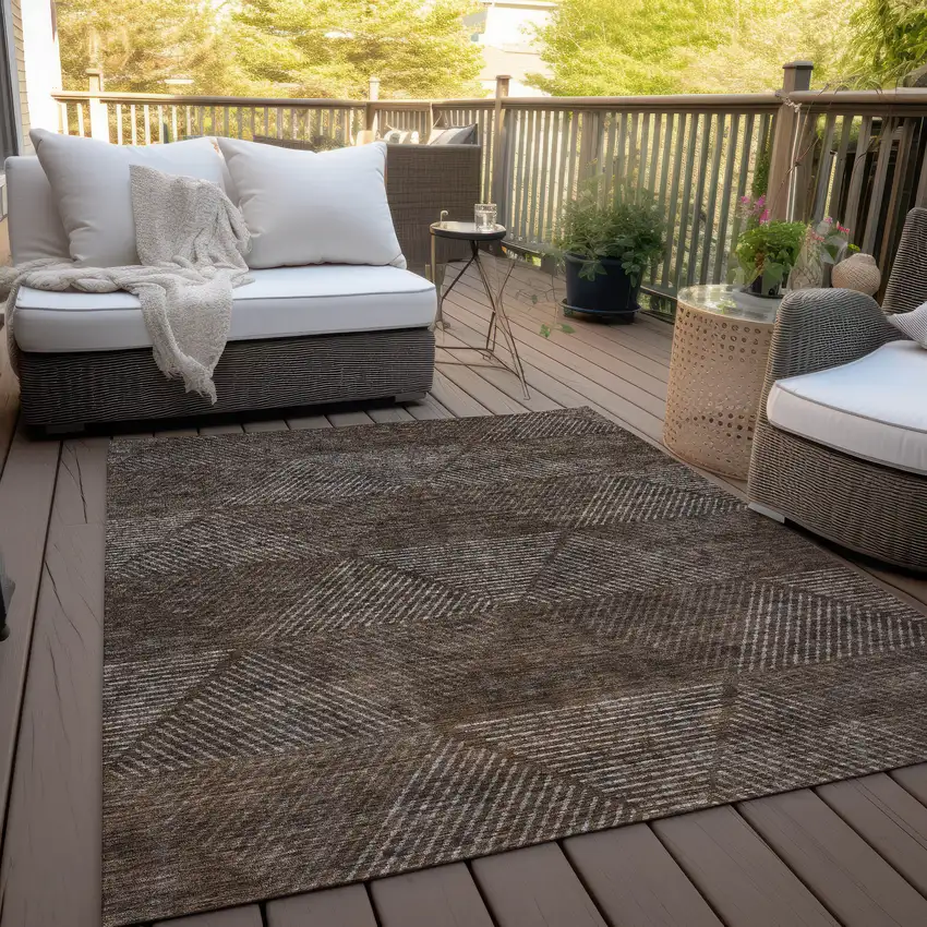 Brown And Taupe Geometric Washable Indoor Outdoor Area Rug Photo 7