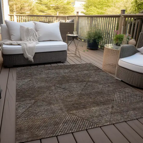 Brown And Taupe Geometric Washable Indoor Outdoor Area Rug Photo 7