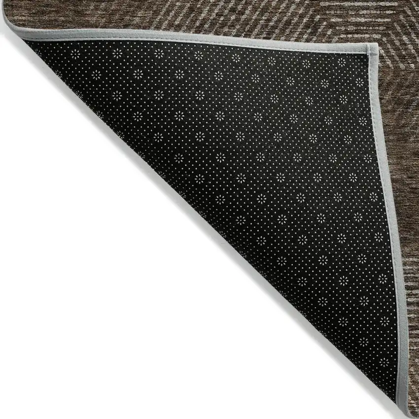 Brown And Taupe Geometric Washable Indoor Outdoor Area Rug Photo 3