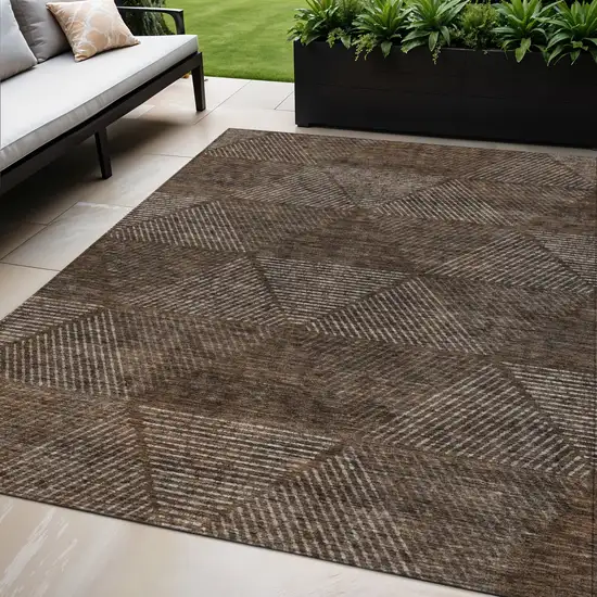 Brown And Taupe Geometric Washable Indoor Outdoor Area Rug Photo 1
