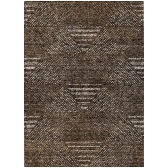 Brown And Taupe Geometric Washable Indoor Outdoor Area Rug Photo 2
