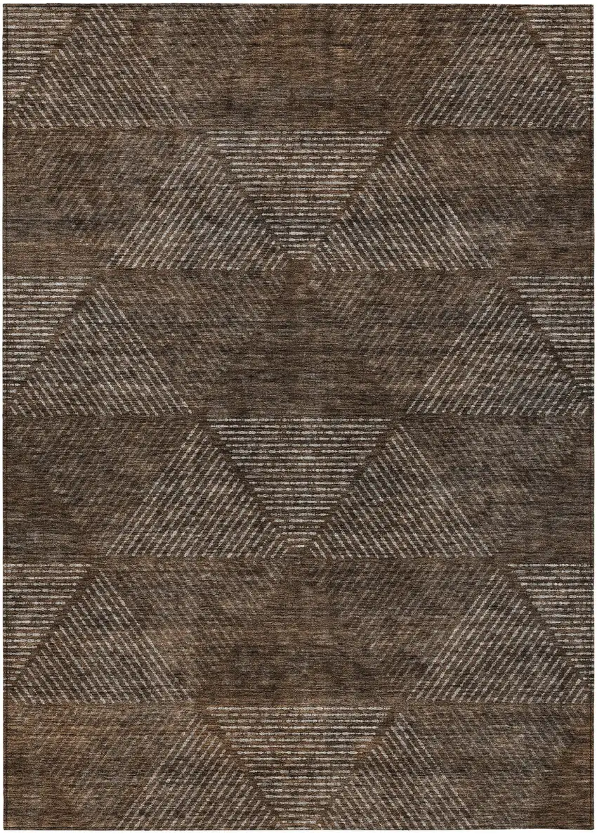 Brown And Taupe Geometric Washable Indoor Outdoor Area Rug Photo 2