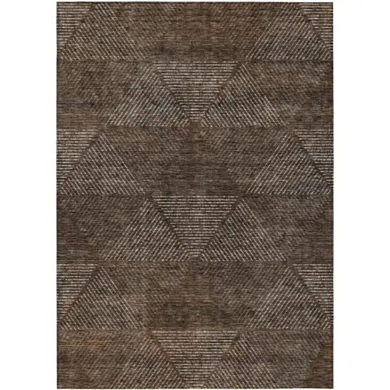 Brown And Taupe Geometric Washable Indoor Outdoor Area Rug Photo 2