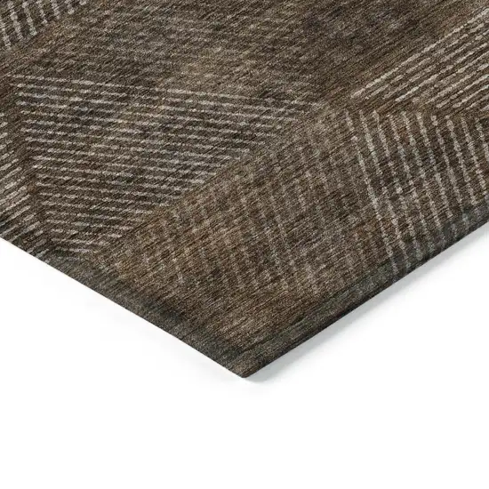 Brown And Taupe Geometric Washable Indoor Outdoor Area Rug Photo 5