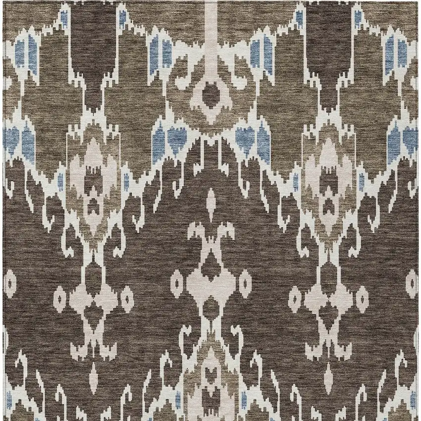 Brown And Taupe Ikat Washable Indoor Outdoor Area Rug Photo 5