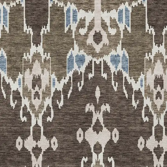 Brown And Taupe Ikat Washable Indoor Outdoor Area Rug Photo 4