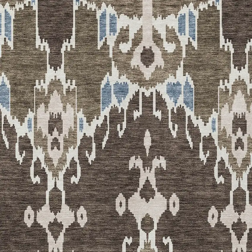 Brown And Taupe Ikat Washable Indoor Outdoor Area Rug Photo 4