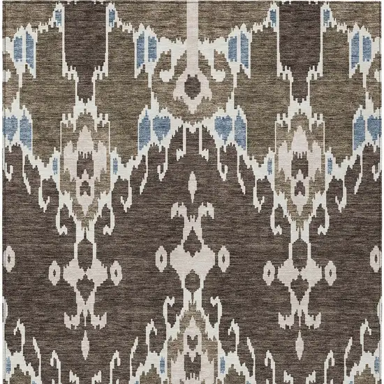 Brown And Taupe Ikat Washable Indoor Outdoor Area Rug Photo 4