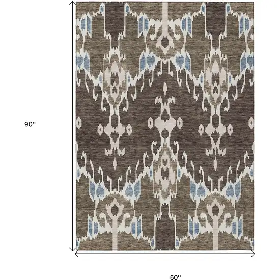 Brown And Taupe Ikat Washable Indoor Outdoor Area Rug Photo 3