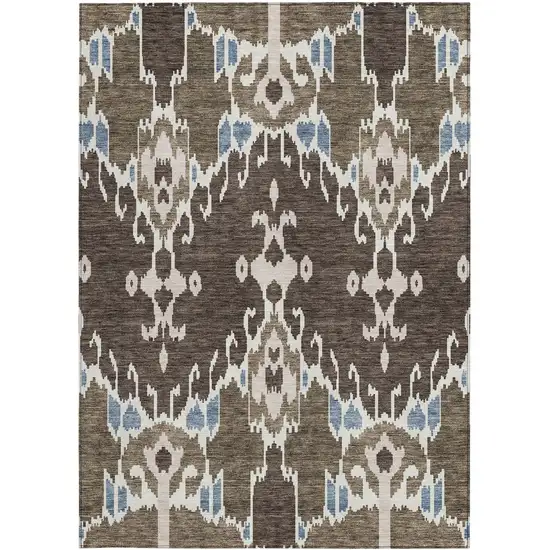 Brown And Taupe Ikat Washable Indoor Outdoor Area Rug Photo 5