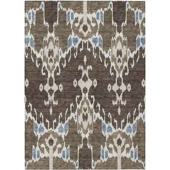 Brown And Taupe Ikat Washable Indoor Outdoor Area Rug Photo 1