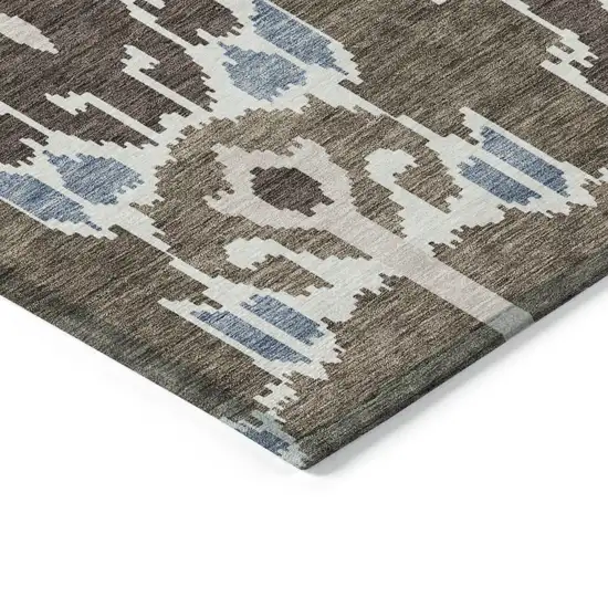 Brown And Taupe Ikat Washable Indoor Outdoor Area Rug Photo 2