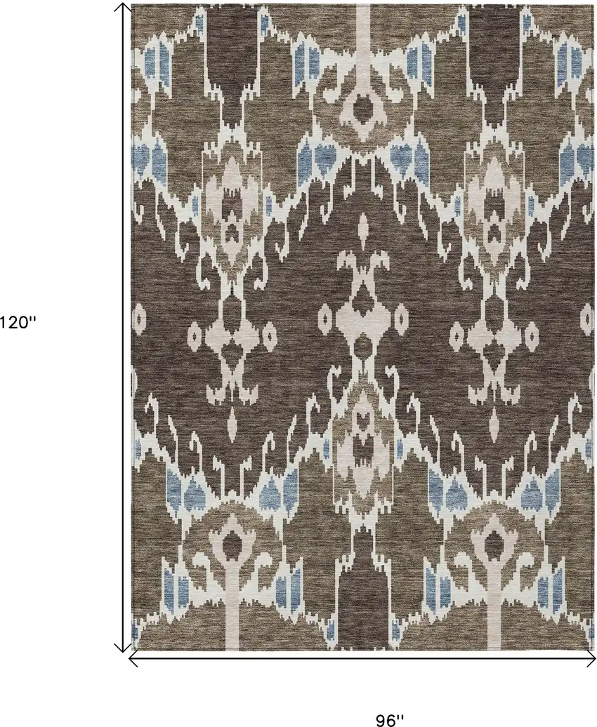 Brown And Taupe Ikat Washable Indoor Outdoor Area Rug Photo 3
