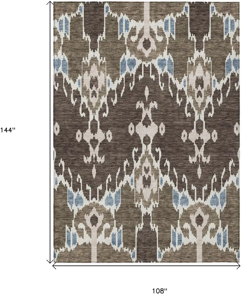 Brown And Taupe Ikat Washable Indoor Outdoor Area Rug Photo 3