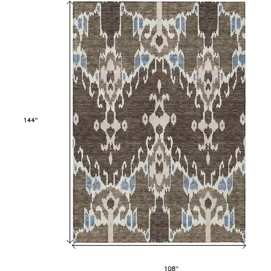 Brown And Taupe Ikat Washable Indoor Outdoor Area Rug Photo 3