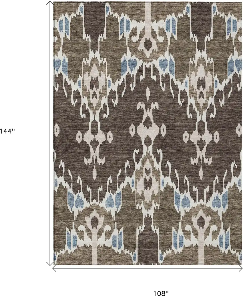 Brown And Taupe Ikat Washable Indoor Outdoor Area Rug Photo 3