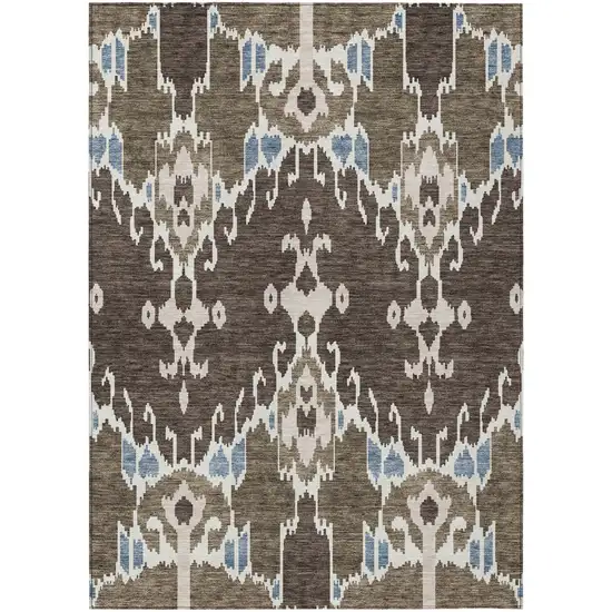 Brown And Taupe Ikat Washable Indoor Outdoor Area Rug Photo 1