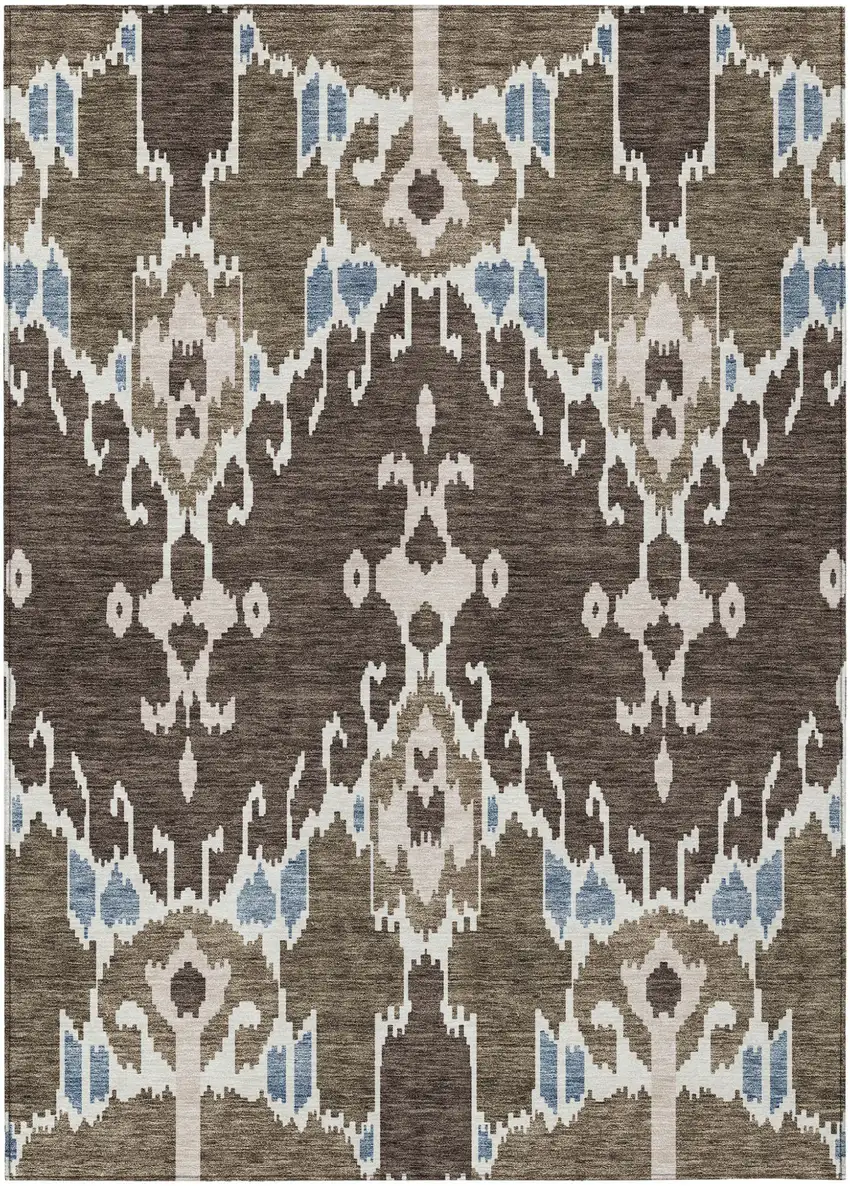 Brown And Taupe Ikat Washable Indoor Outdoor Area Rug Photo 1